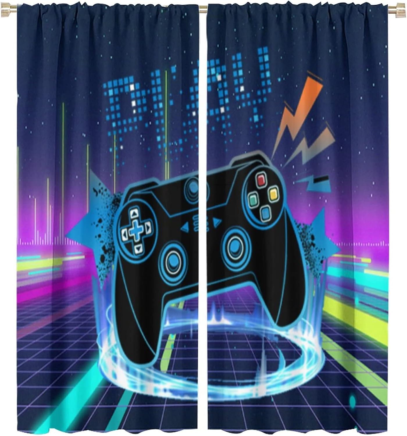 2 패널 네온 게임 컨트롤러 블랙아웃 커튼 레트로 그리 - Retro Gaming Space 리뷰 및 가격